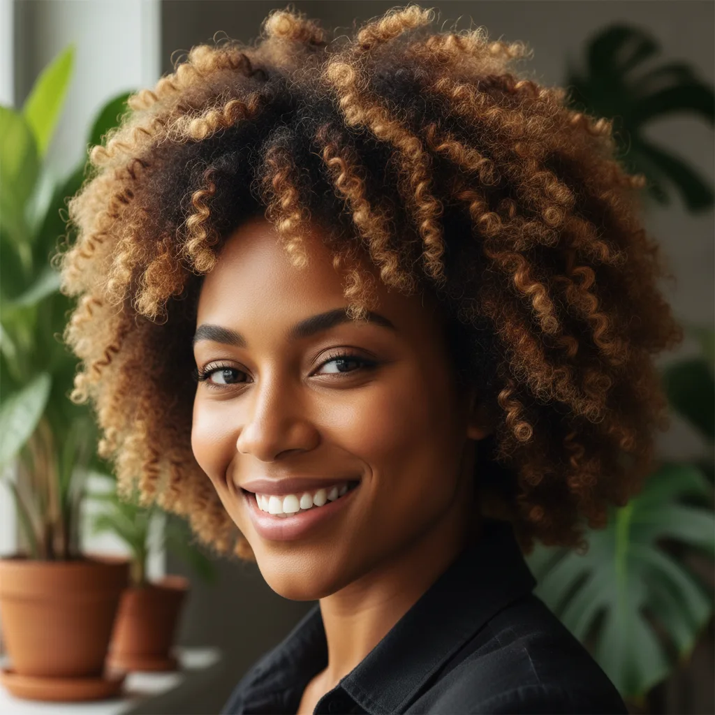 Woman with thriving natural curls